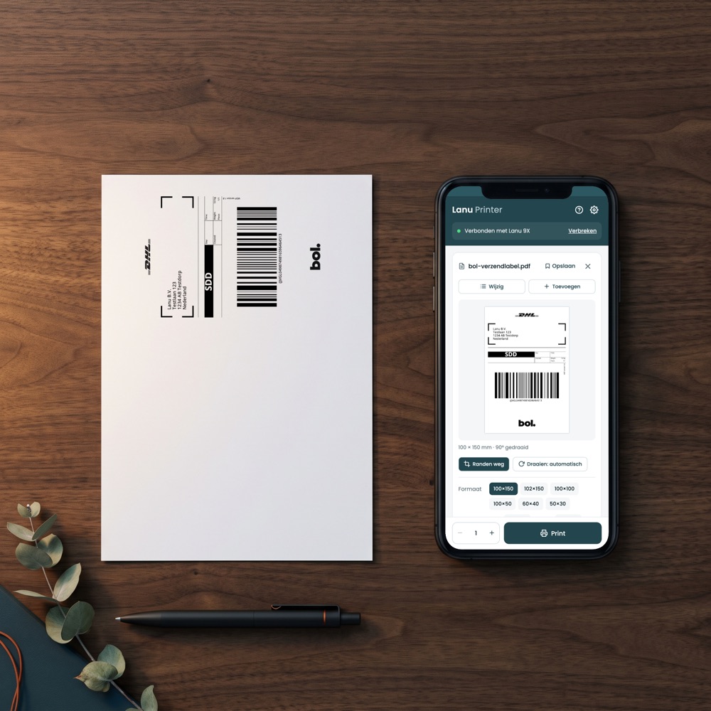 A4-verzendlabel dat de app passend maakt op het etiket