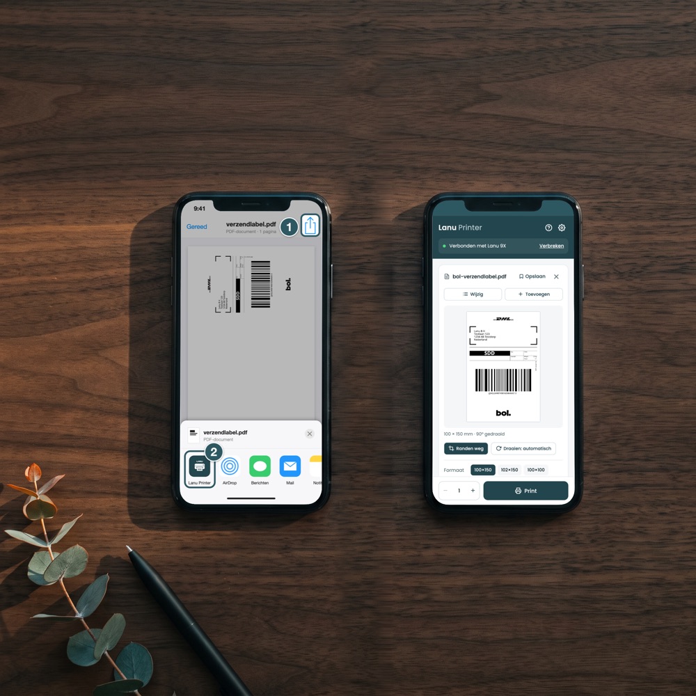 Verzendlabel delen vanuit de mail naar de Lanu Printer-app